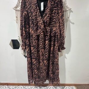 Boohoo Brown and Black Bishop Sleeve Maxi Dress